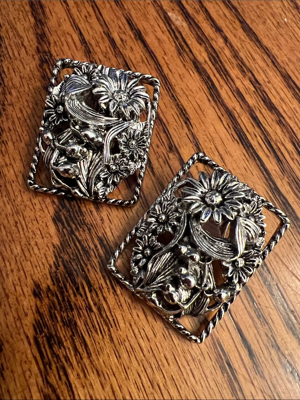 Vintage Sarah Coventry Ancient Garden Floral Repousse Comfort Clip On Earrings
